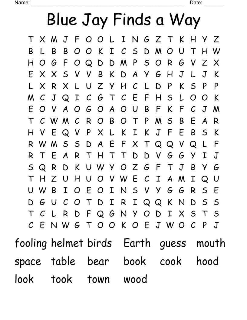 Blue Jay Finds a Way Word Search