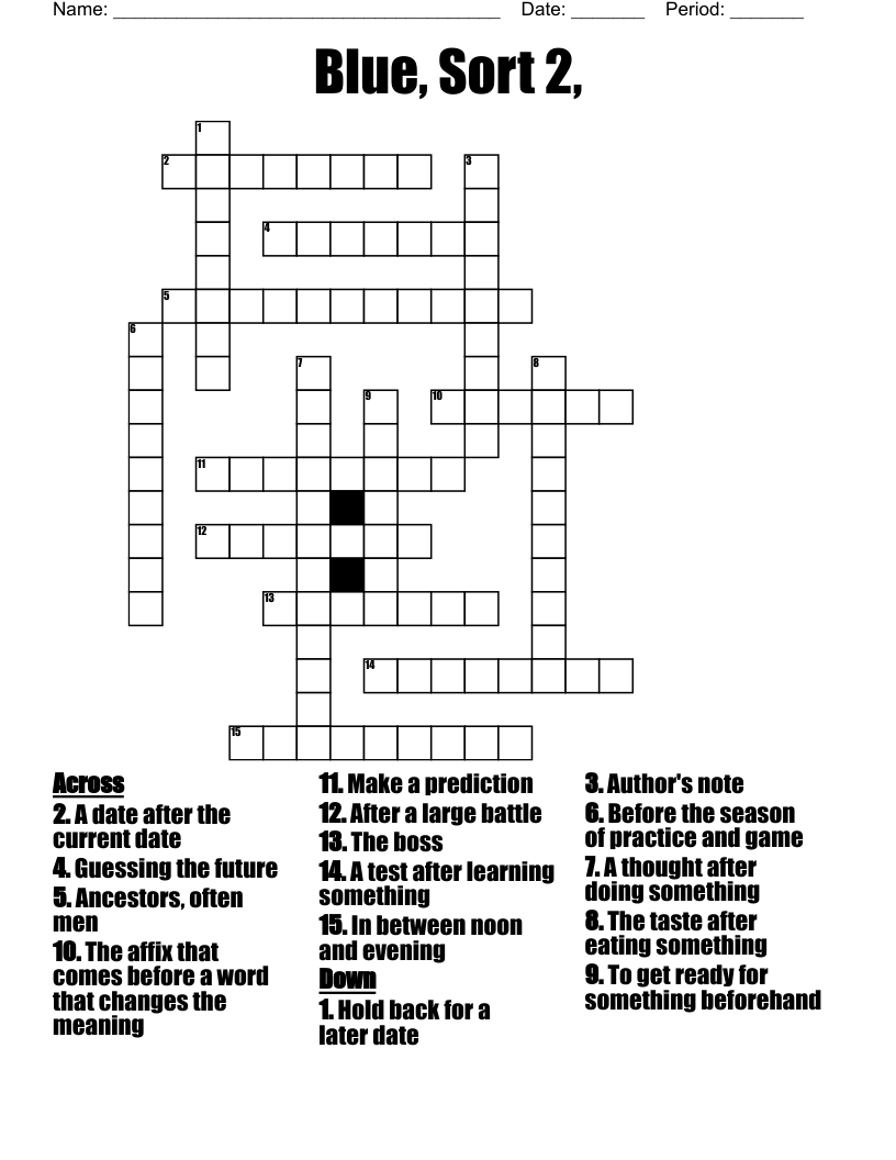 Blue, Sort 2, Crossword