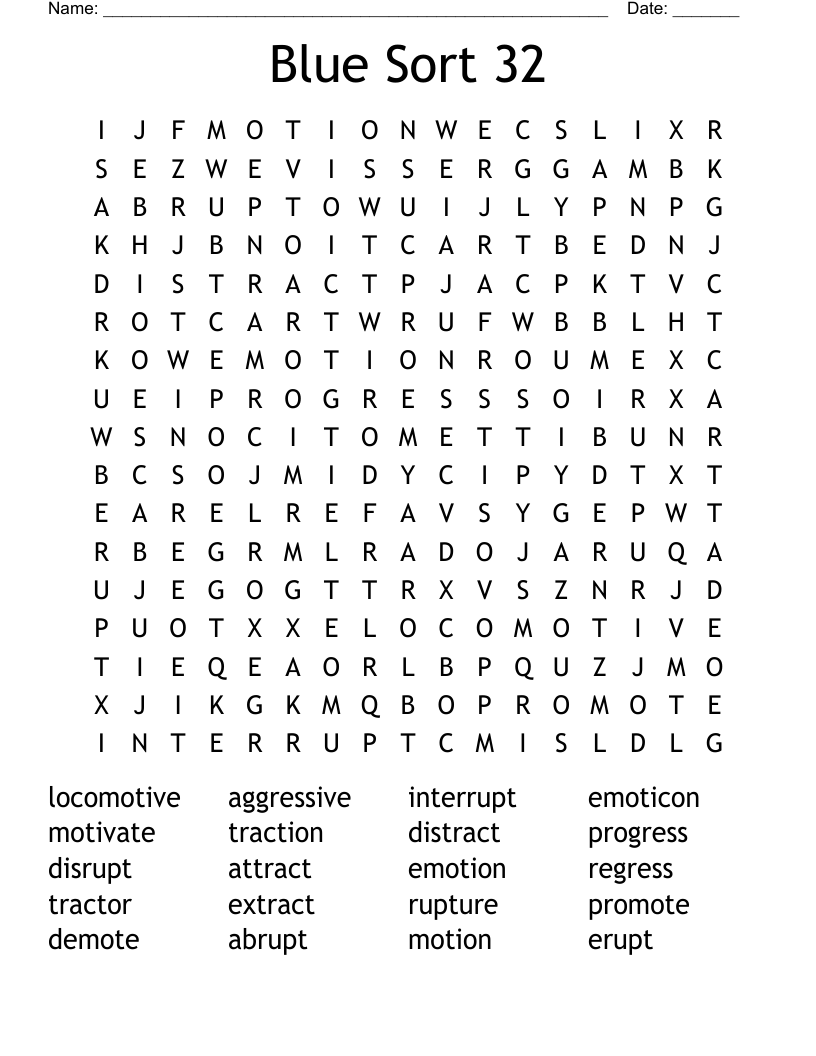 Blue Sort 32 Word Search