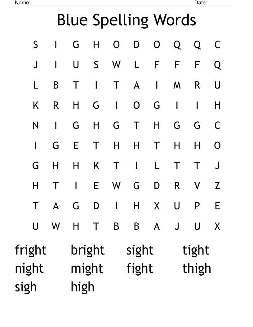 Blue Spelling Words Word Search