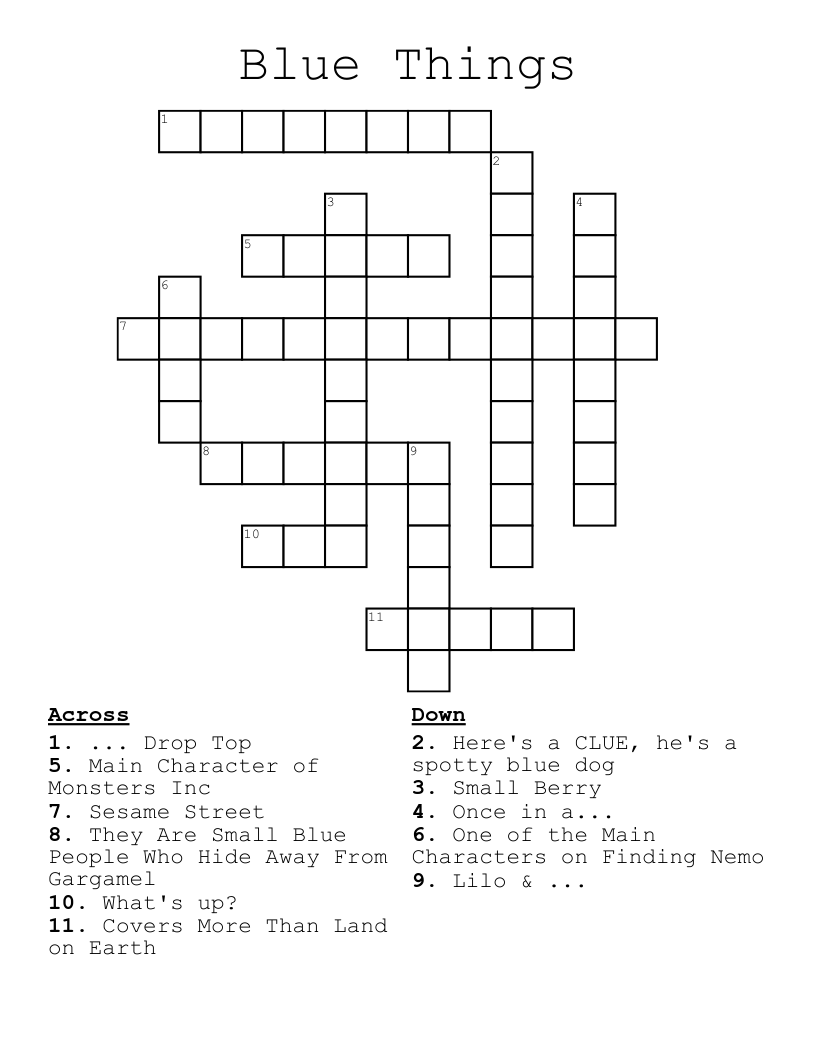 Blue Things  Crossword