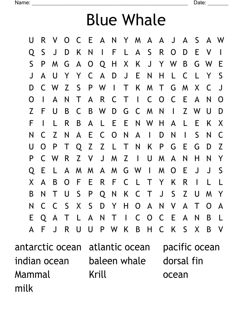 Blue Whale Word Search