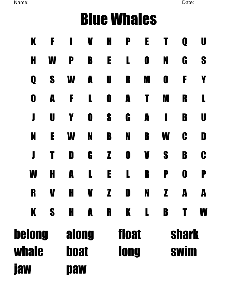 Blue Whales Word Search