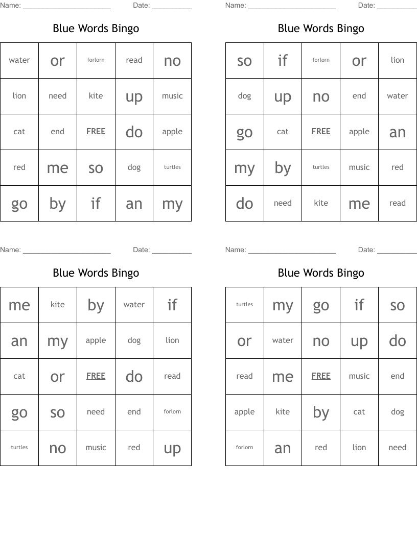 Blue Words Bingo