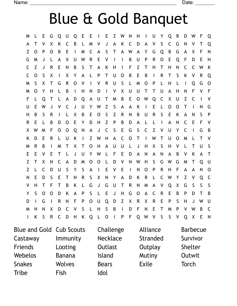 Blue & Gold Banquet Word Search