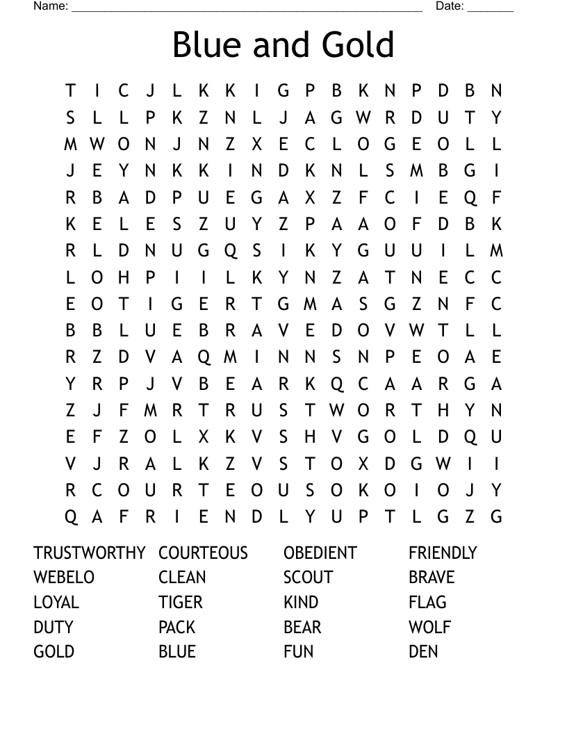 Blue and Gold  Word Search