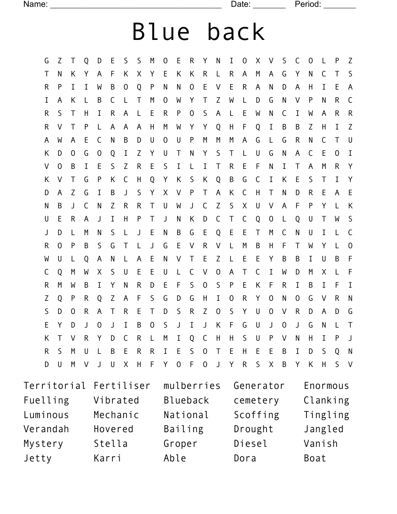 Blue back Word Search