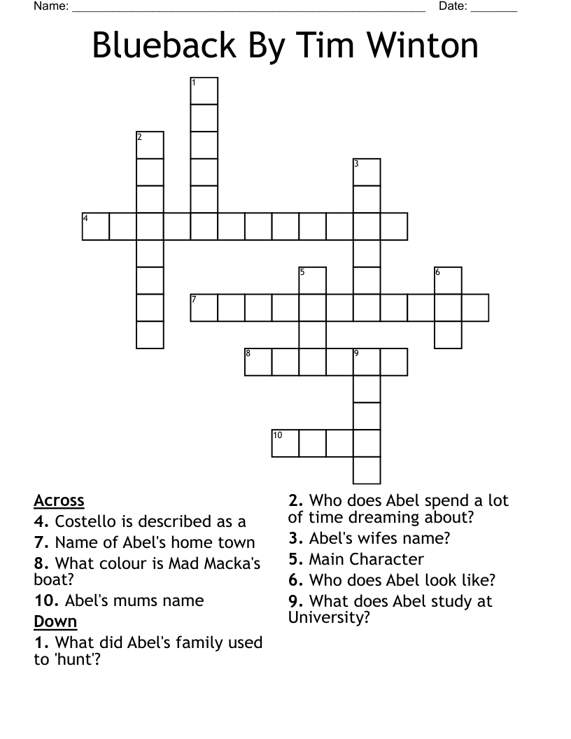 Blueback By Tim Winton Crossword