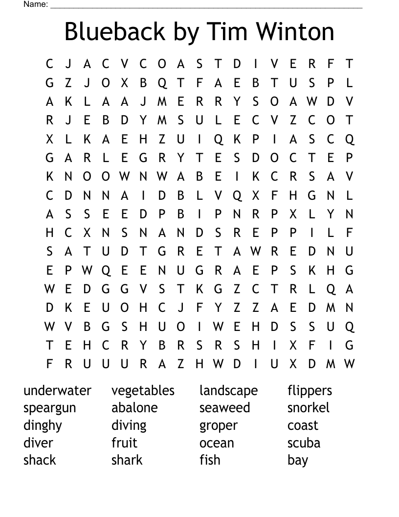 Blueback by Tim Winton Word Search
