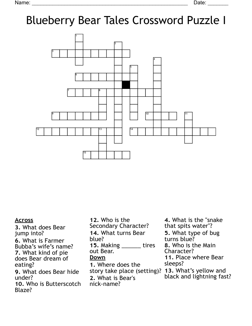 Blueberry Bear Tales Crossword Puzzle I