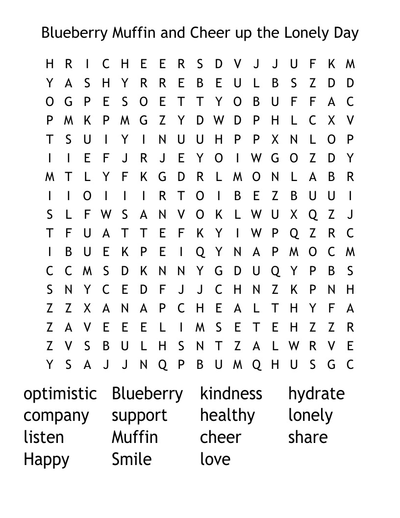 Blueberry Muffin and Cheer up the Lonely Day Word Search
