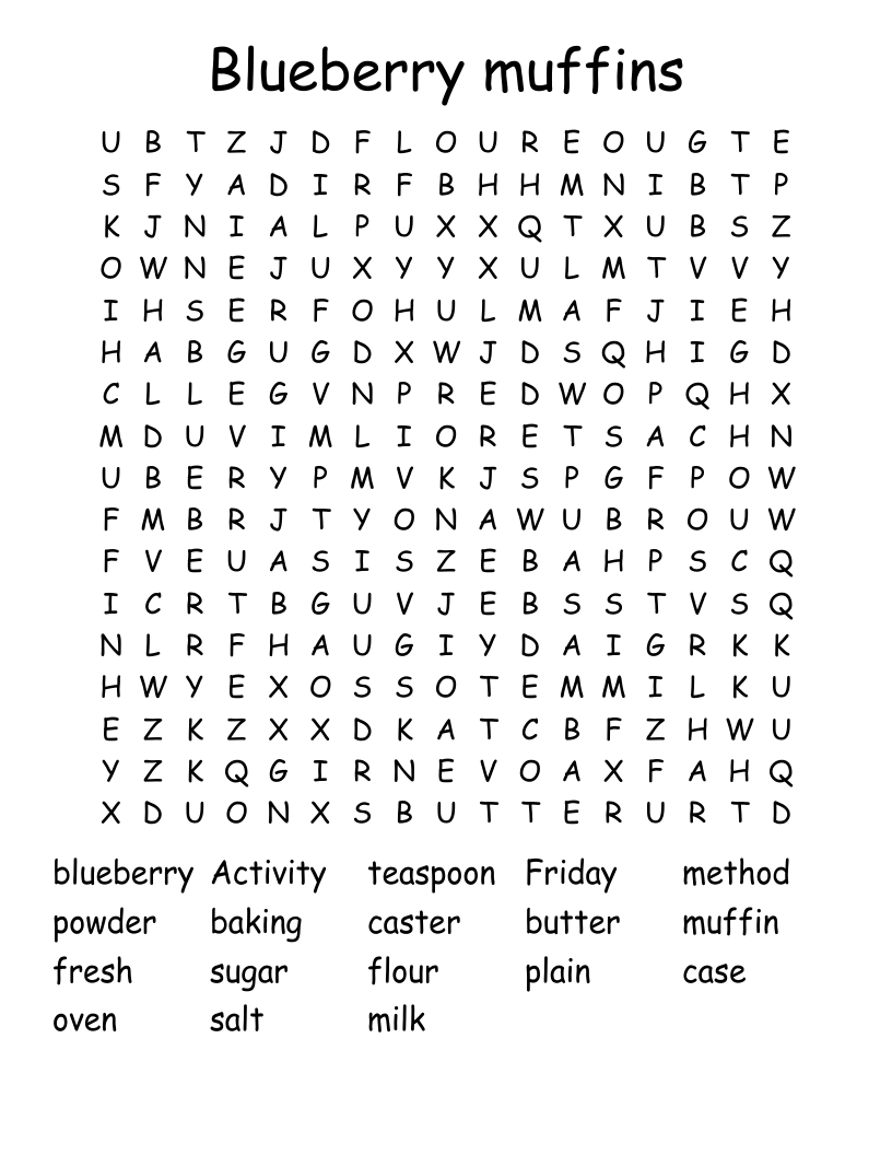 Blueberry muffins Word Search