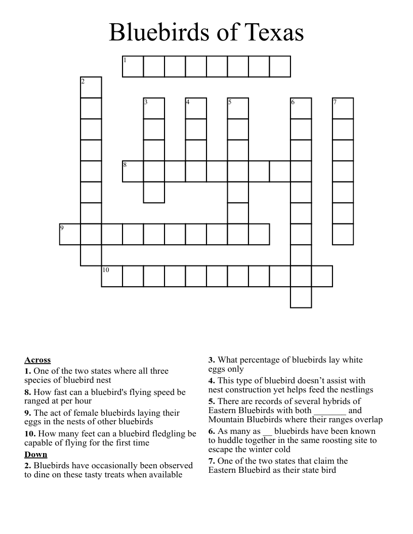 Bluebirds of Texas Crossword