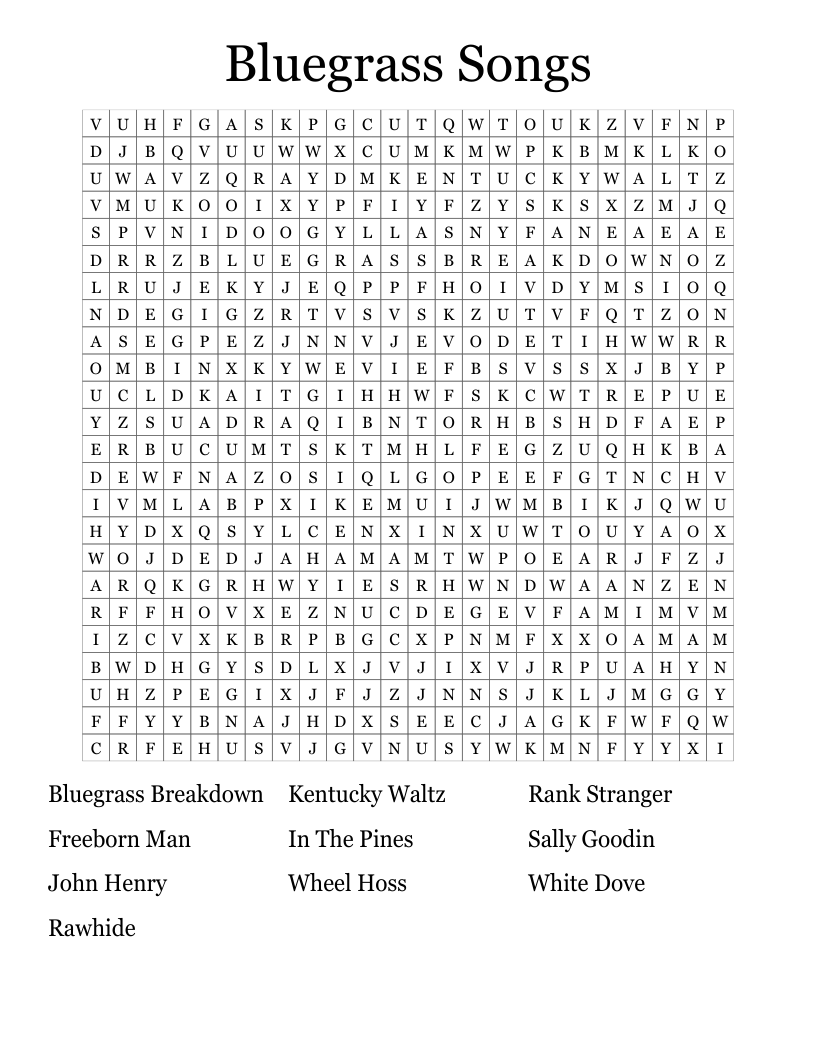 Bluegrass Songs Word Search
