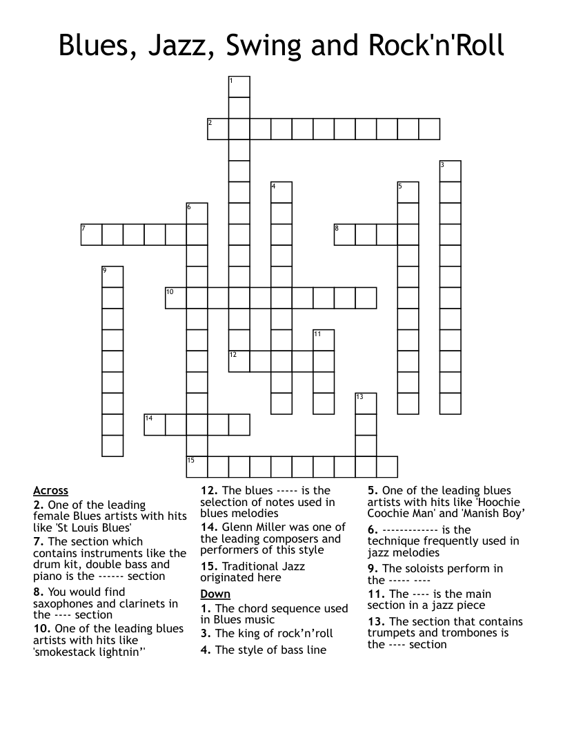 Blues, Jazz, Swing and Rock'n'Roll Crossword