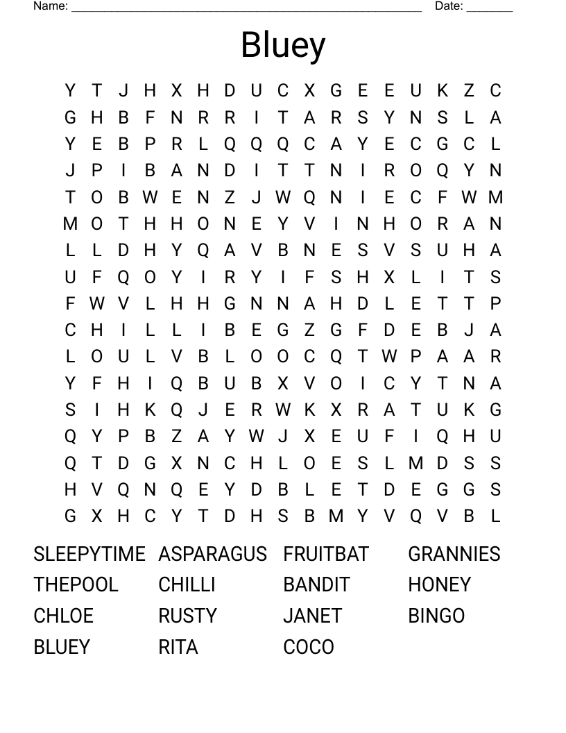 Bluey Word Search