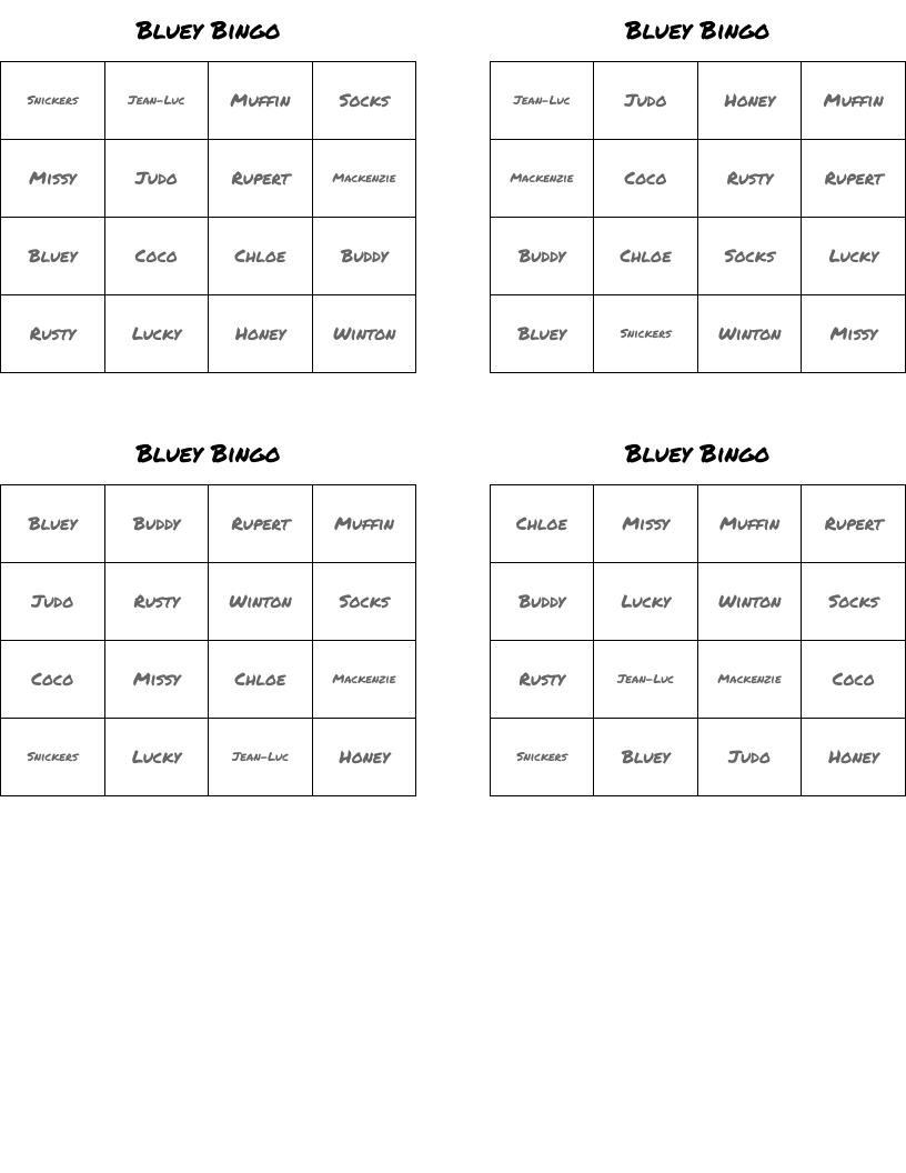Bluey Bingo