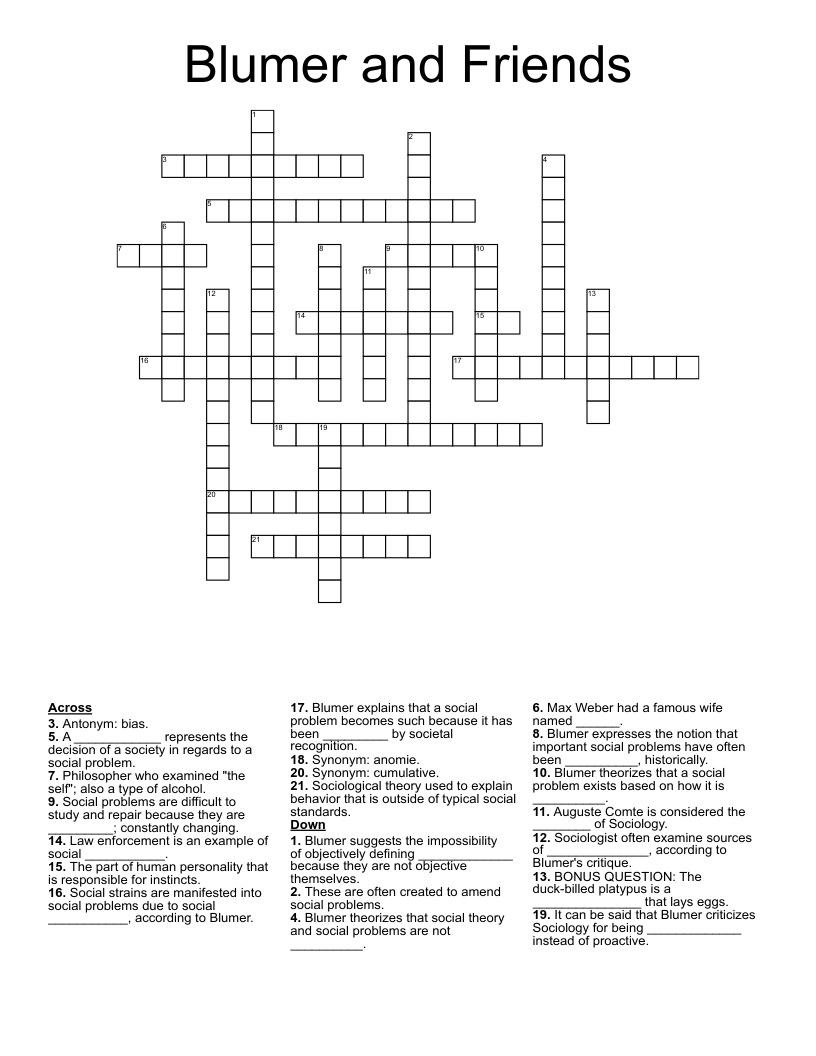 Blumer and Friends  Crossword