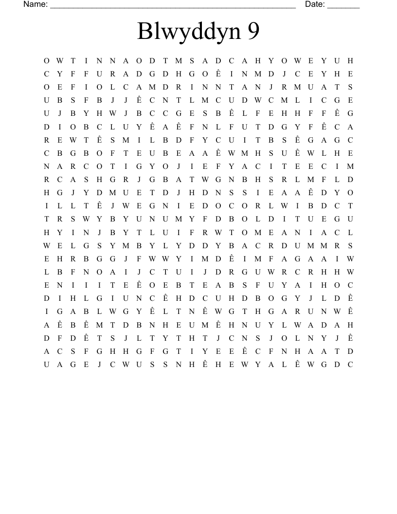Blwyddyn 9 Word Search