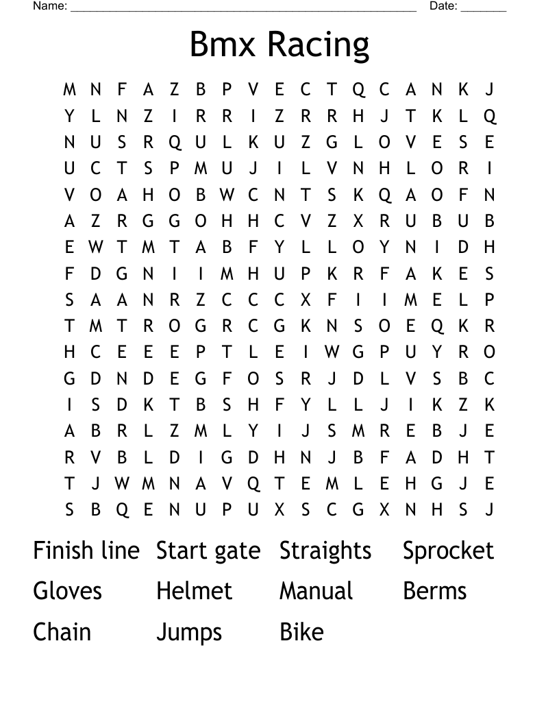 Bmx Racing Word Search