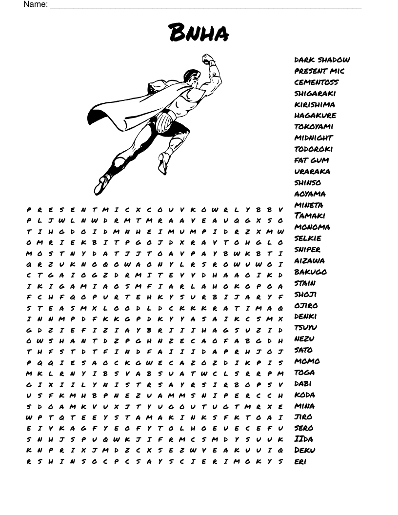 Bnha Word Search