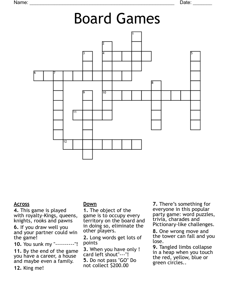 Board Games Crossword