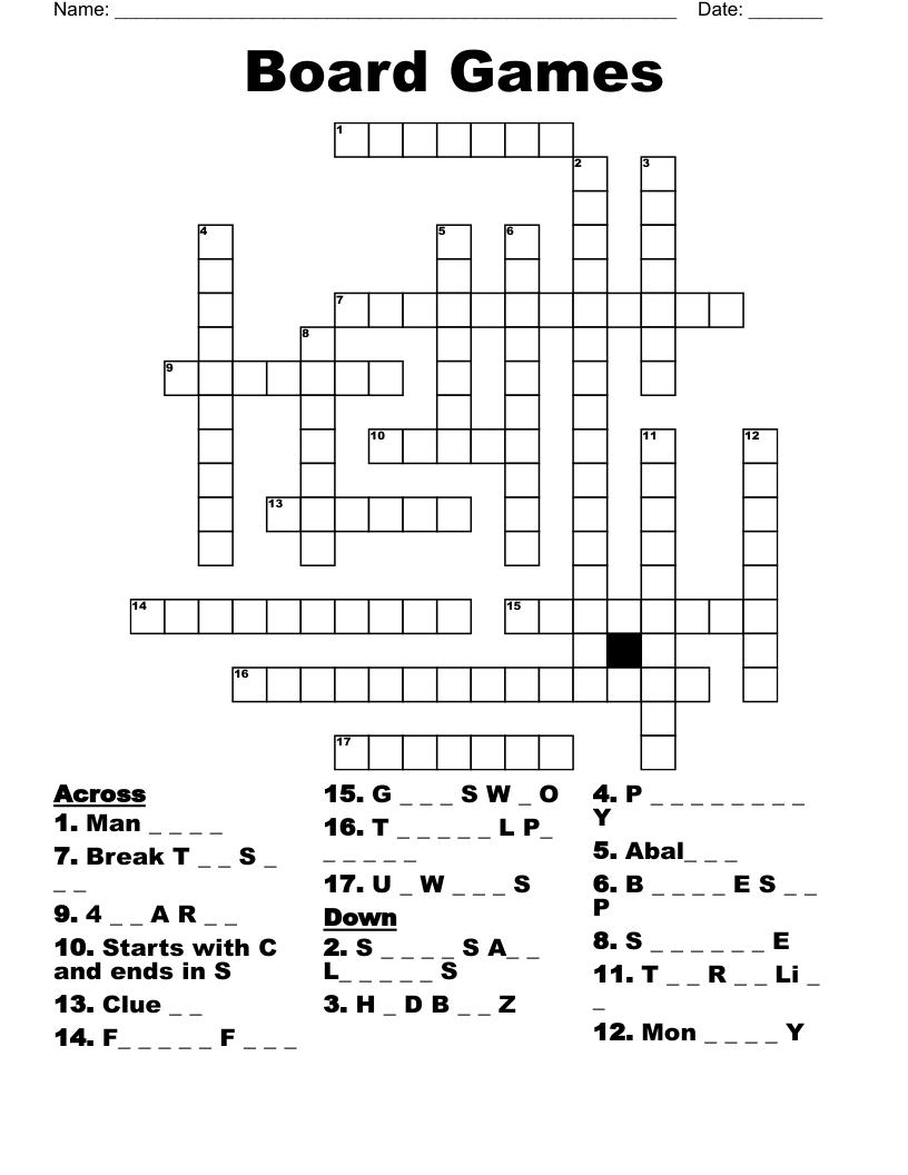 Board Games Crossword