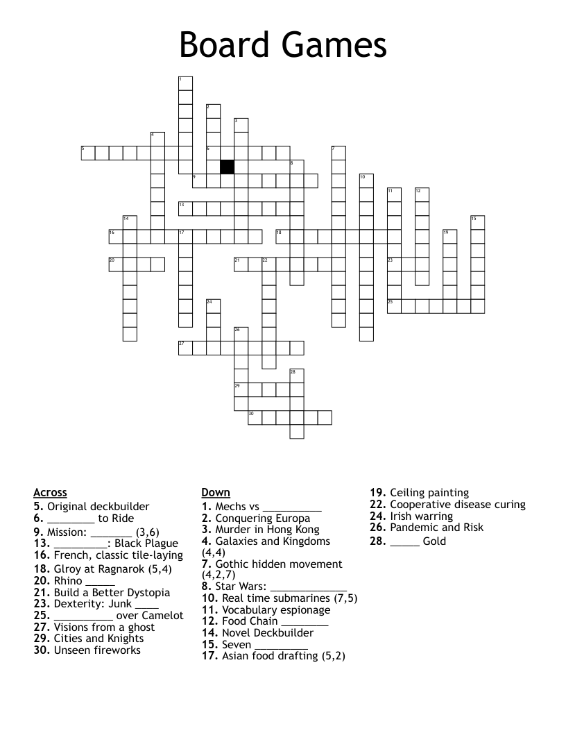 Board Games Crossword