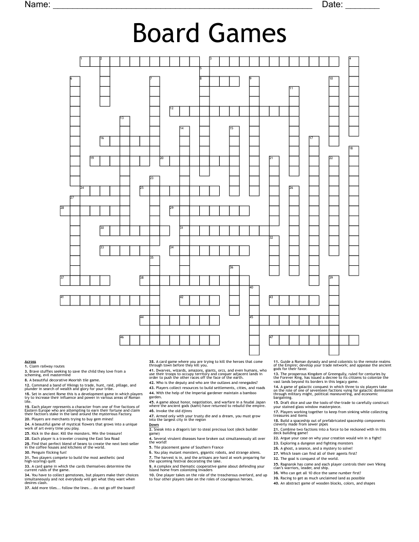 Board Games Crossword