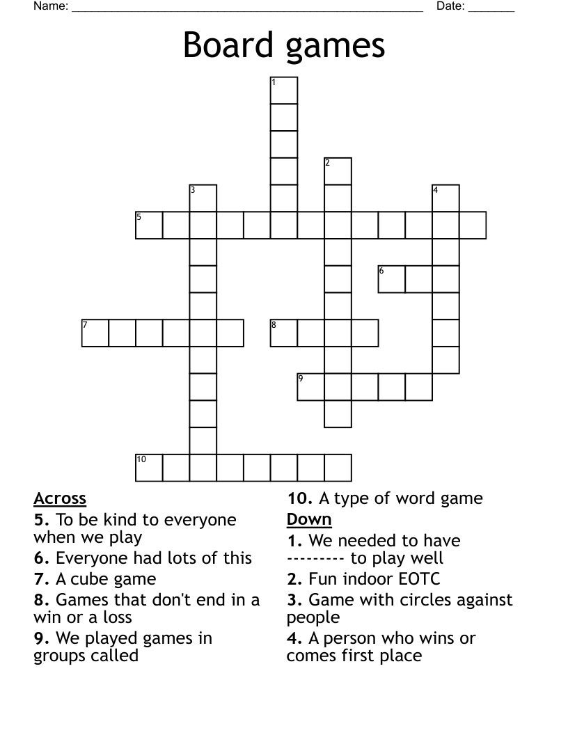 Board games Crossword