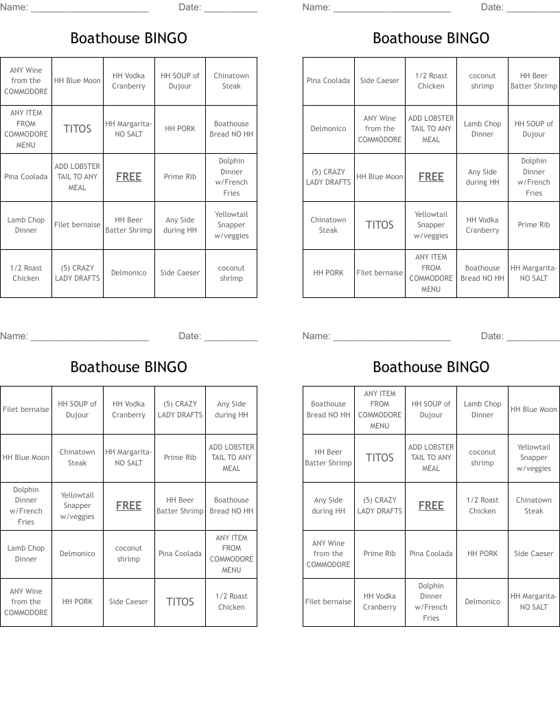 Boathouse BINGO