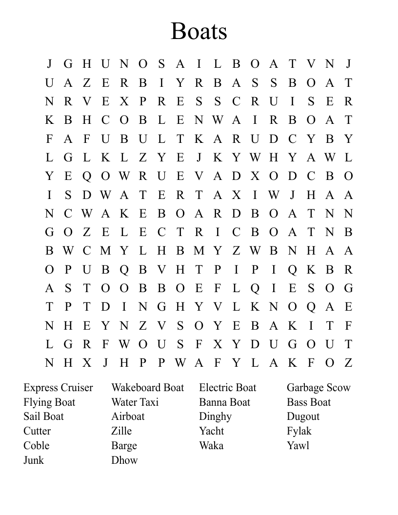 Boats Word Search