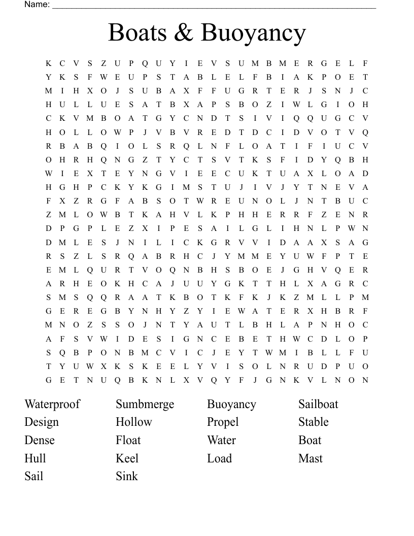 Boats & Buoyancy Word Search