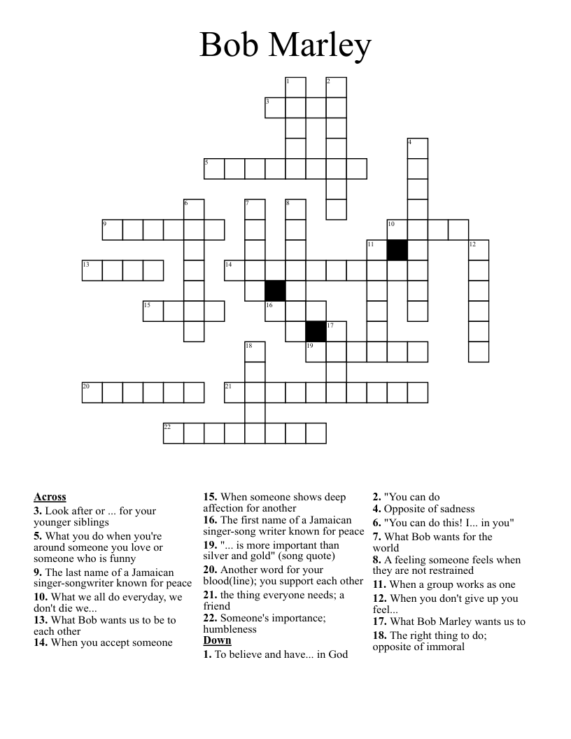 Bob Marley  Crossword