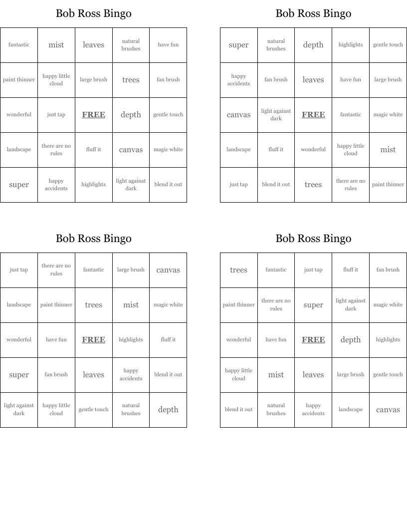 Bob Ross Bingo