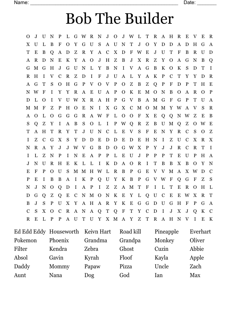 Bob The Builder Word Search