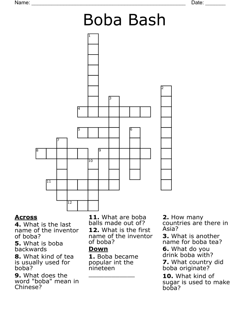 Boba Bash Crossword