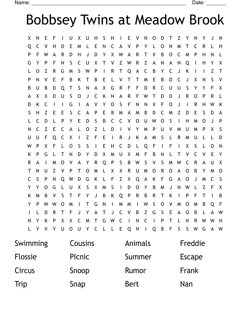 Bobbsey Twins at Meadow Brook Word Search