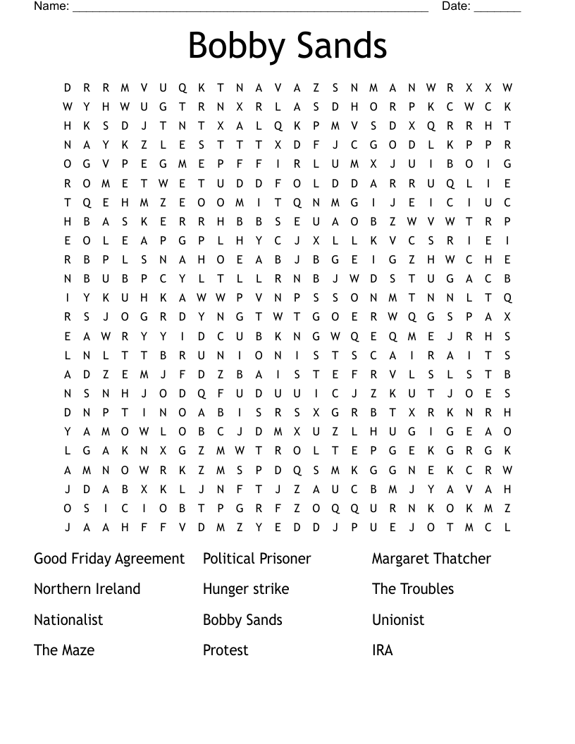 Bobby Sands Word Search
