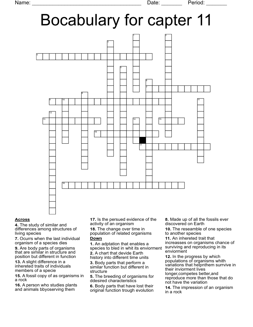Bocabulary for capter 11 Crossword