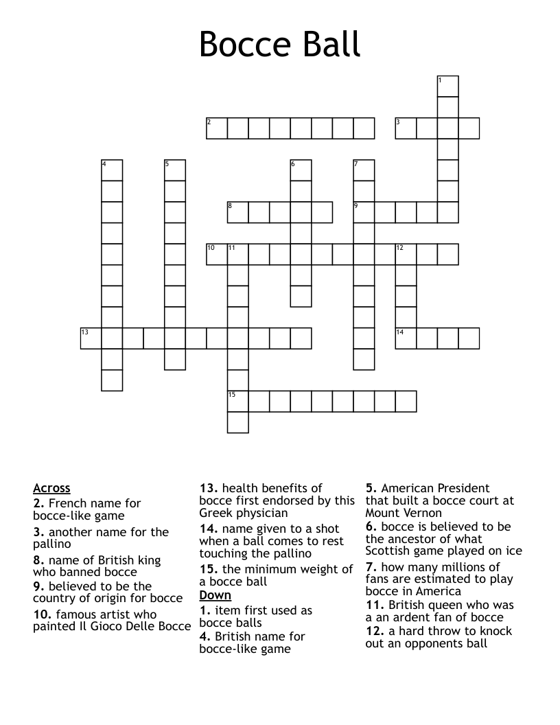 Bocce Ball Crossword