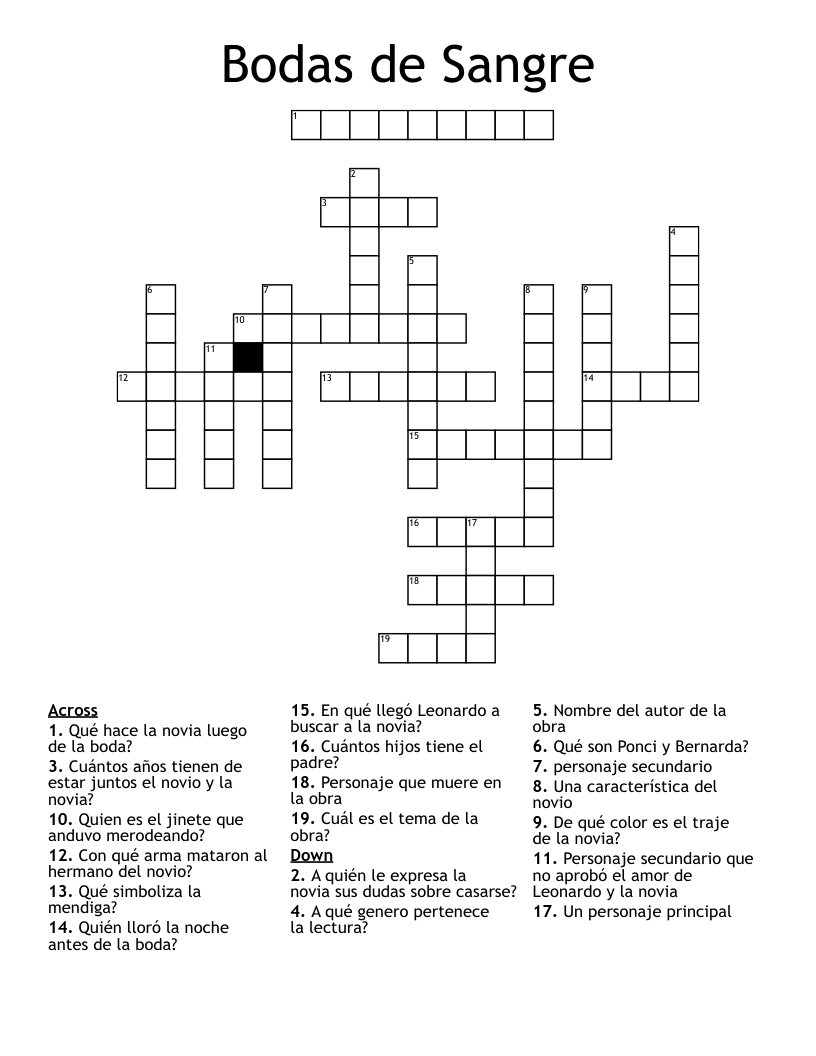 Bodas de Sangre Crossword