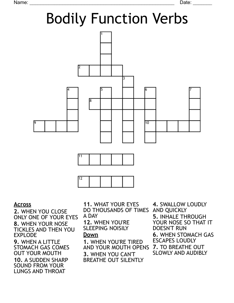 Bodily Function Verbs Crossword