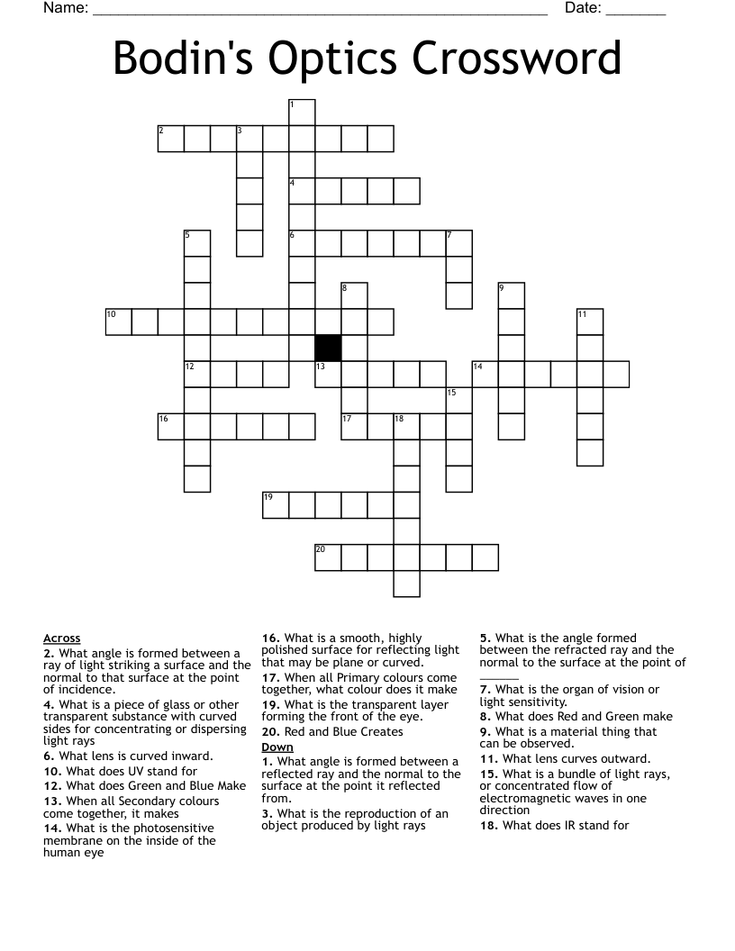 Bodin's Optics Crossword