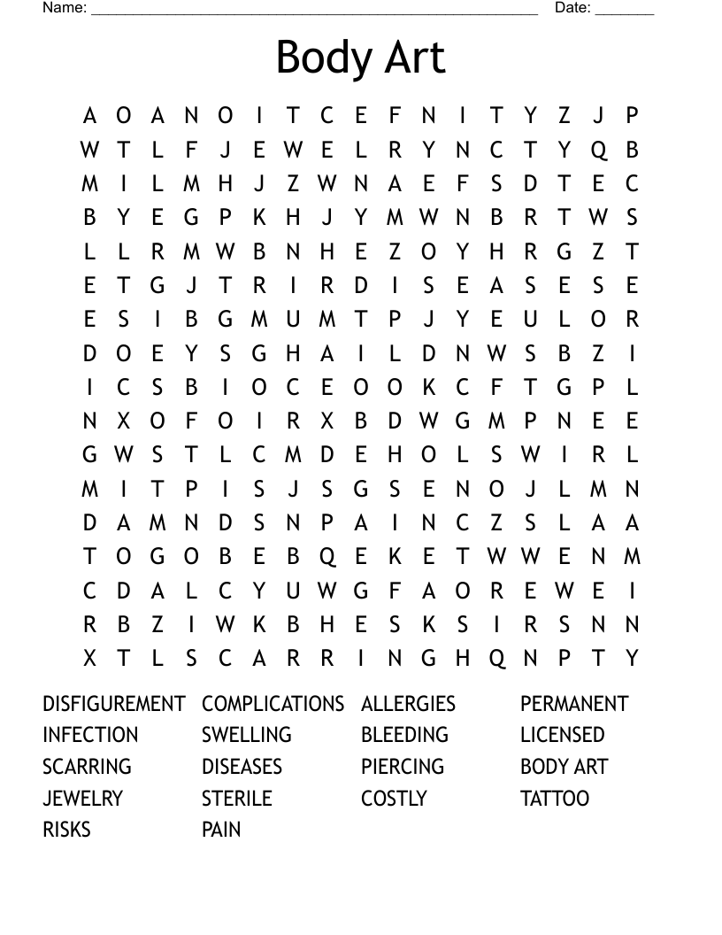 Body Art Word Search