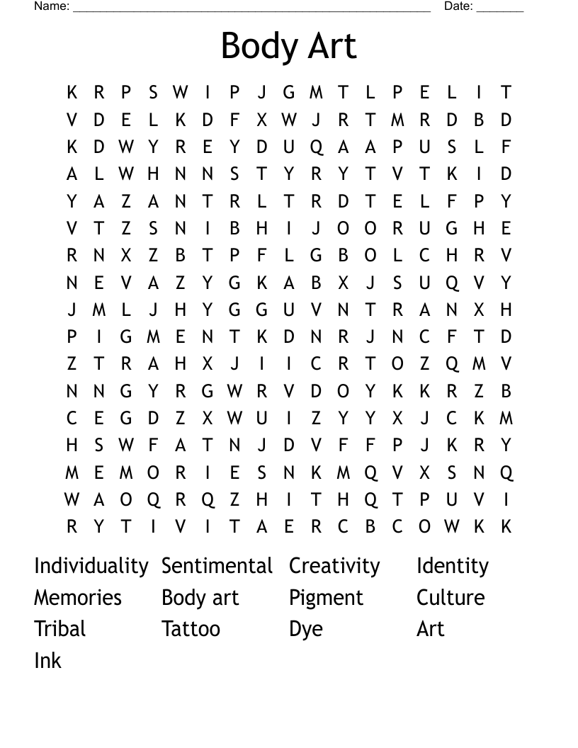 Body Art Word Search