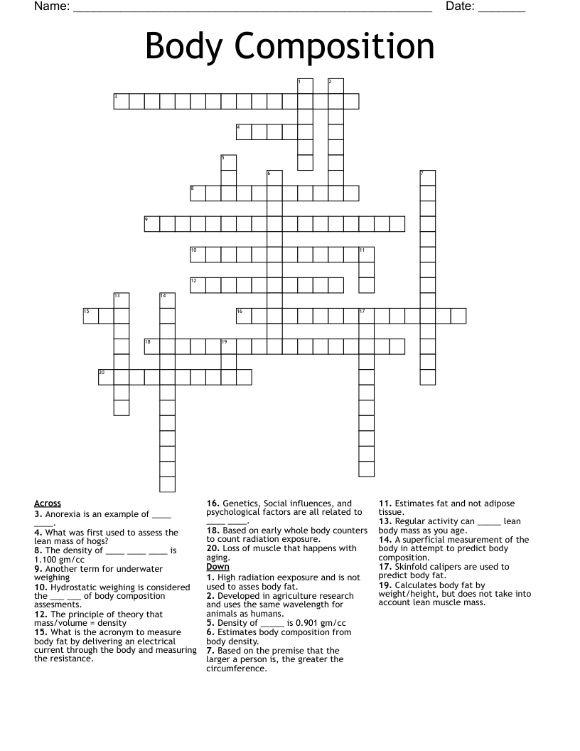 Body Composition Crossword