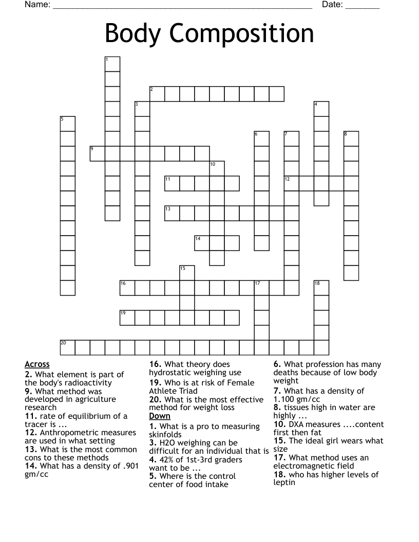 Body Composition  Crossword