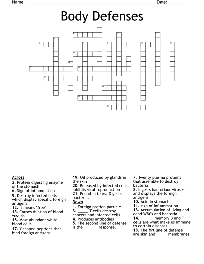 Body Defenses Crossword