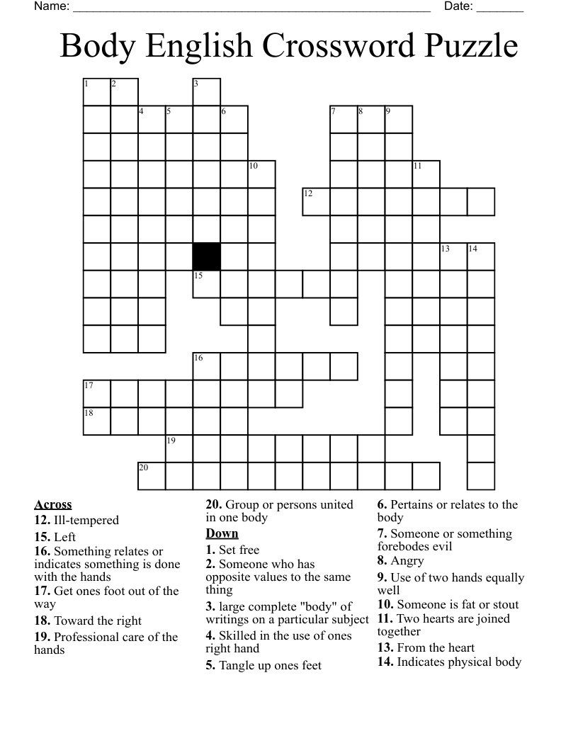 Body English Crossword Puzzle